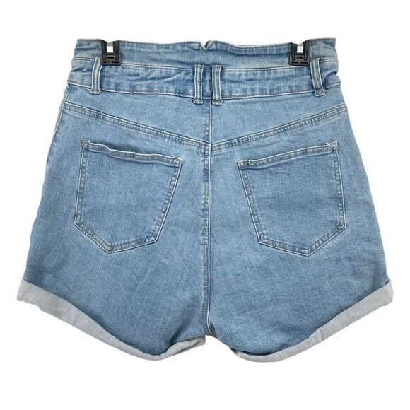 Sweet Look Light Wash Paperbag Waist Denim Shorts High Rise Rolled Cuff XL - Picture 3 of 16